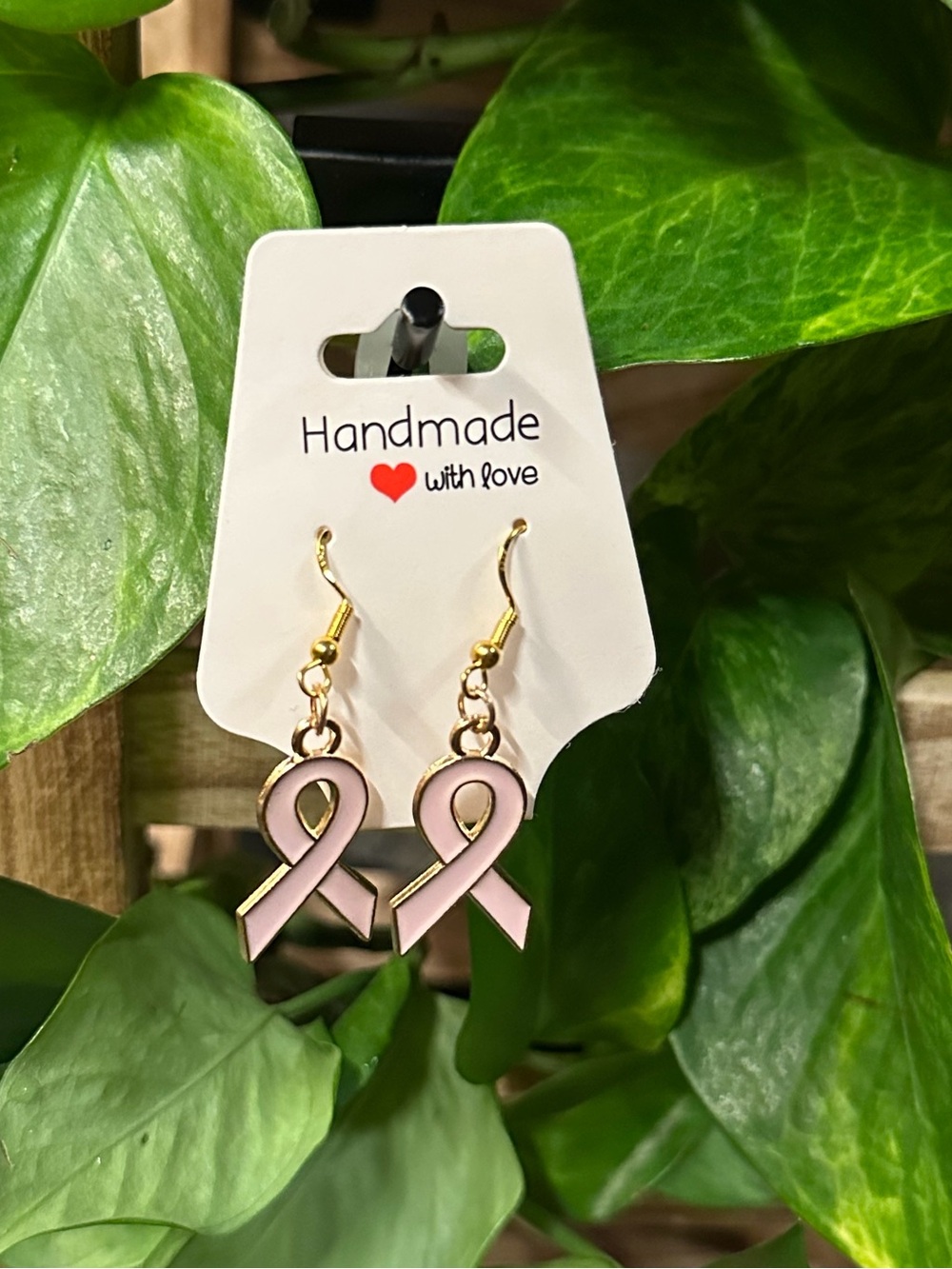 🎀 Gold & Pink Breast Cancer Awareness‎ Fashion Hook Earrings | Lightweight🎀